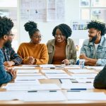 Diverse community members collaborating with legal aid professionals to address vaping-related legal challenges, highlighting empowerment and support in West Toronto's low-income communities.