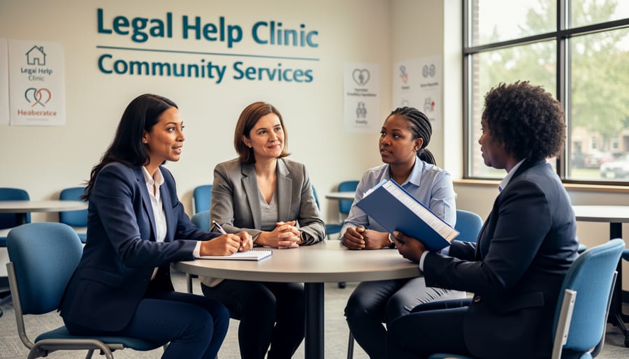 Legal clinic worker providing information to community member at local service center