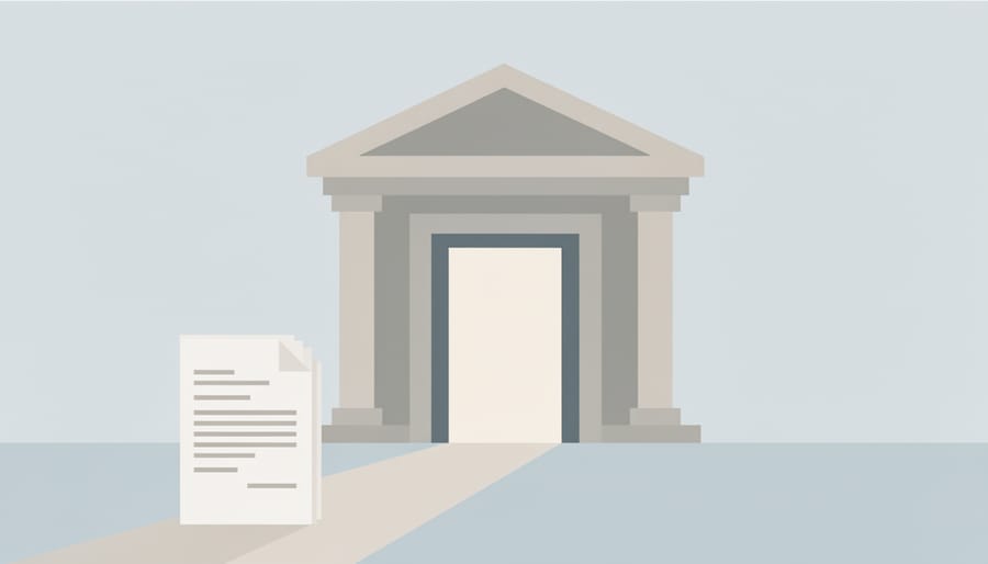 Courthouse entrance doorway representing progress after submitting a legal aid application