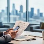Person reviewing workplace documents at a desk and holding a phone, preparing for a free employment lawyer consultation in West Toronto.