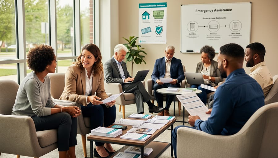 Person meeting with a legal counselor in a community legal aid office.
