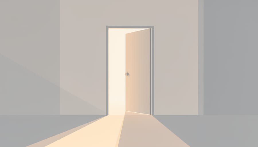 Open doorway letting light shine into a quiet hallway, symbolizing access to support.